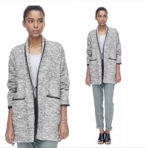REBECCA TAYLOR Tweed Knit Marled Wrap Cardigan Coatigan Black White 8 NWOT